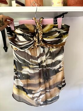 Cache Strapless Braided-Halter Chiffon Top in Brown, Black, Yellow, White
